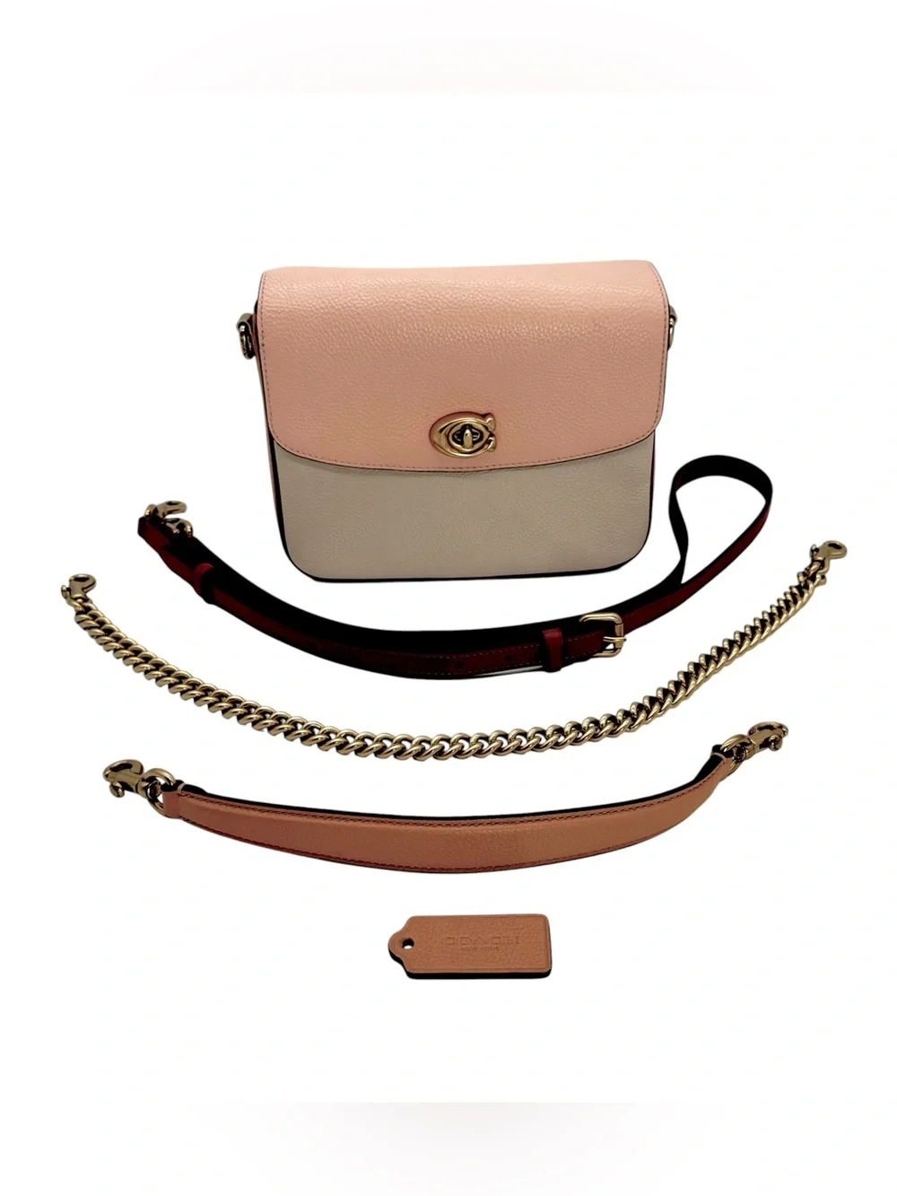 Coach Cassie Crossbody 19 in Colorblock Polished Pebbled Leather, Straps & Chain